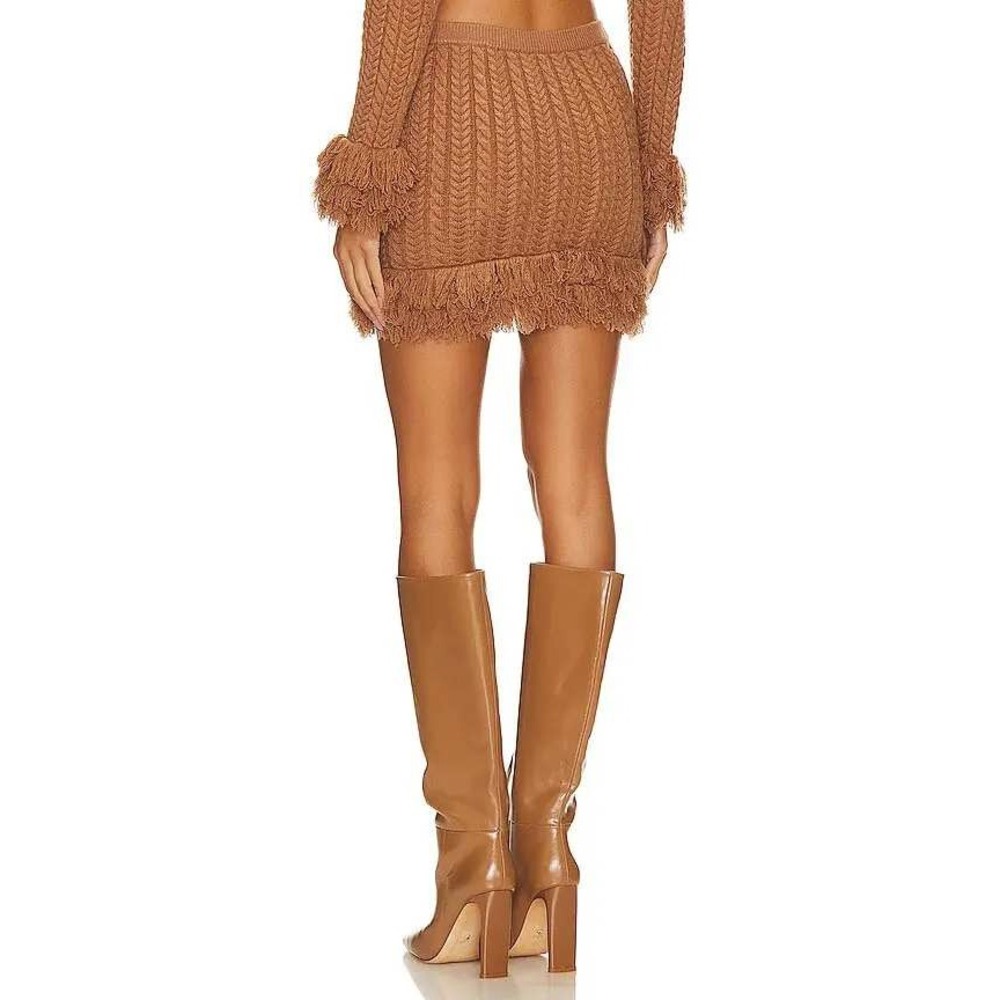 MAJORELLE Ella Cable Knit Fringe Sweater Skirt Chocolate Boho Western NWT S